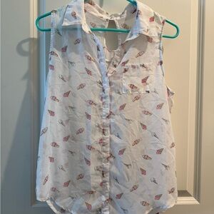 NWOT No Boundaries White Sleeveless Blouse with Ice Cream Design